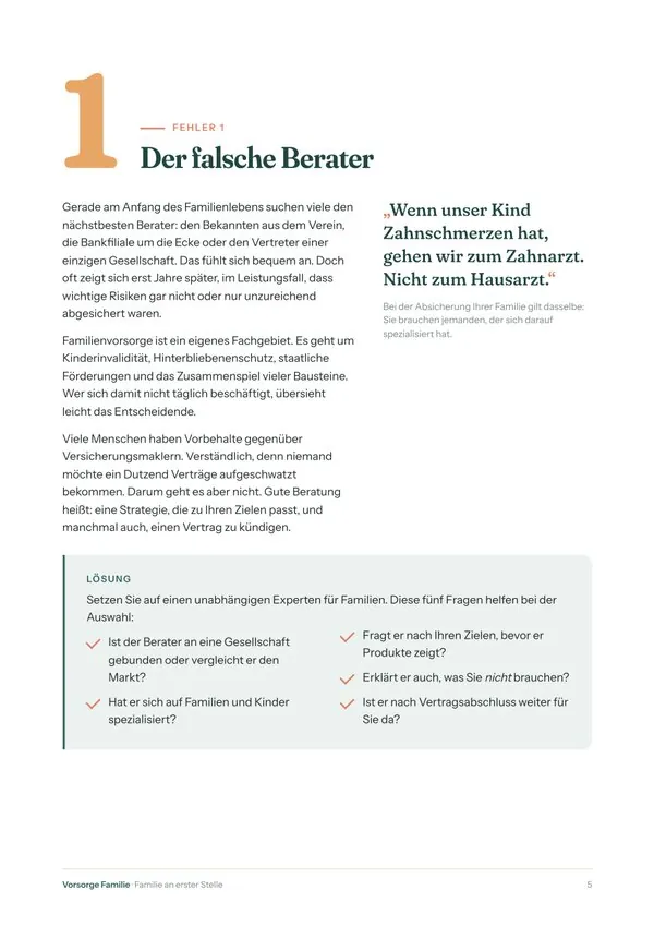 Report-Seite 5: Fehler 1: woran Sie einen Experten für Familien erkennen